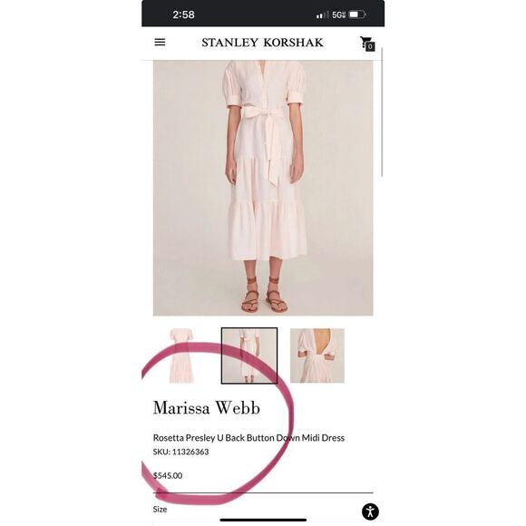 Marissa Webb Rosetta Presley U Back Button Down Midi Dress XS MSRP:$545 - Picture 4 of 16